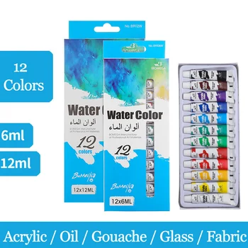 12 цвята 6 МЛ Комплект акрилни бои Цветна боя за тъкани Дрехи на ноктите, Рисуване на стъкло за деца Водоустойчив художествени аксесоари