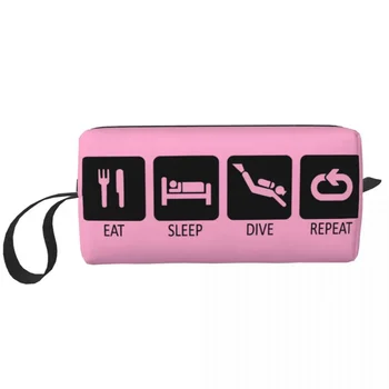 Eat Sleep Dive Repeat Черна пътна косметичка за гмуркане, органайзер за тоалетни принадлежности, козметика, чанти за съхранение на козметика, комплект Dopp, калъф-кутия