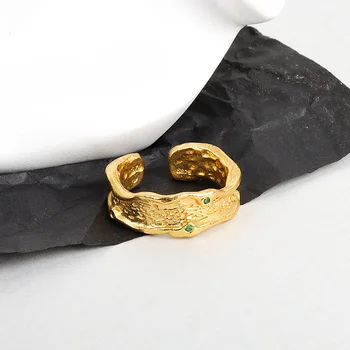 NBNB Ново Регулируем пръстен с неравна дизайн от зелен камък в готически стил за жени и мъже, Модерно отворен пръстен на пръста си, украси за сватбени партита
