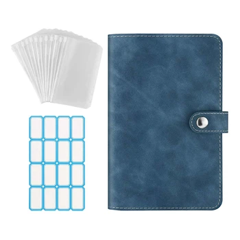 Подвързия за тетрадка от изкуствена кожа син цвят с прозрачна пластмасова чанта-плик A6 син цвят