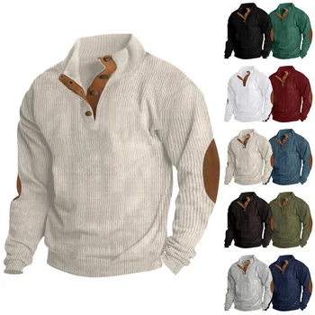 Мъжки контрастная hoody в стил мозайка, мъжки блузи, ежедневни свободни свитшоты с дълъг ръкав, есенни мъжки блузи с яка-часова копчета