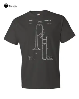 Лятна Нова Готина Тениска Slide Trombone T-Shirt Patent Art Подаръци Тромбон Patent Trombone Player В Памучна Тениска