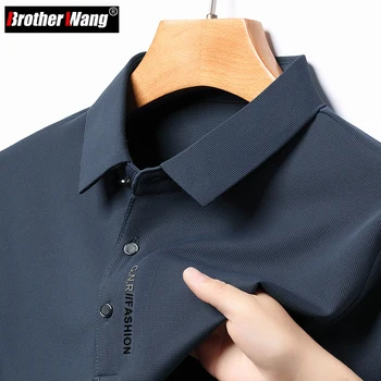 Есенна мъжка риза с къси ръкави с ревера, висококачествен еластичен бизнес случайни топ, мъжки класически удобни тънки тениски с дълъг ръкав