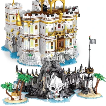 Идеи Пиратски кораб Череп, Определени за Пиратски залив Пиратски остров Карибски градивен елемент на Модел на замъка Royal cove Тухлена играчка Подарък на момчето Moc