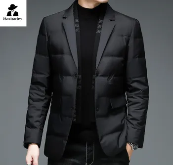 Зимна пуховый мъжки бизнес костюм 2024 година, лесен Бизнес Тънък джентълмен, Корейски Ежедневния Моден шал С подвижна яка, Зимна блейзър
