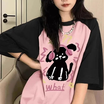 Лятна памучен тениска Harajuku с къс ръкав, Реколта тениска Kawaii с хубав модел за жени, тениска за момичета, непълнолетните ежедневни блузи 2023 година