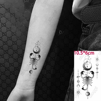 Временна татуировка във формата на 3D Скорпион, мини-геометрия, Луната, Сълзи, Слънце, Планета, Татуировка на ръката, китката, Мъже, Жени, Лъскави татуировки, Деца
