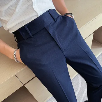 Пролетни Мъжки панталони в Корейски стил, приталенные Мъжки Ежедневни панталони с дължина до щиколоток, градинска дрехи, мъжки високо качество Черни Сини панталони за костюм