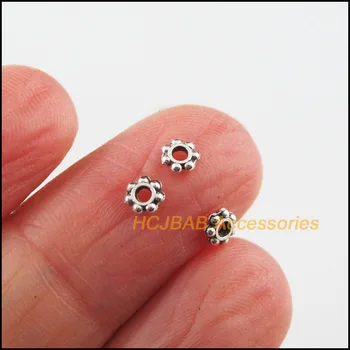 450 Нови кръгли мъниста-уплътнения във формата на малка цвете Тибетски сребро 4 мм