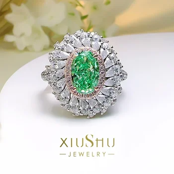 Модерен и скъп пръстен във формата на цвете от сребро 925 проба с высокоуглеродистым диамантен пръстен яйцевидной форми, универсален, малък клас