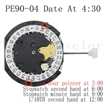 Sunon 7-ръчно многофункционален кварцов часовников механизъм PE90-04 С датата в 4:30 Обща височина 6,8 мм