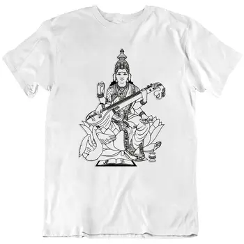 Сарасвати, хиндуистки бог-Онази, Вектор, Богинята на Проницателност, Мъдрост, Звукова тениска, Нова