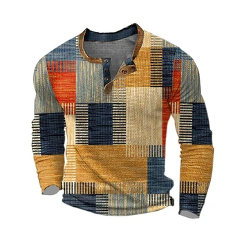 Дигитален печат, Новата зимна мъжка поло риза с дълъг ръкав и висока деколте на пода-копчета, есенно-зимния ретро