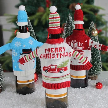 Парти 3 Модела Сняг Люспи Празничен Пуловер Стил Вязаный Декор На Масата Сладък Домашен Подарък Снежен Кухня Коледна Капачка За Бутилка Вино