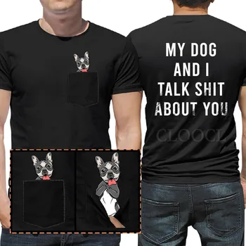 Памучни тениски HX Animals с пердящим блясък, ризи с джобове за кучета, принтом отпред и отзад, с надпис Frienchie Bulldog, върхове-пуловери унисекс