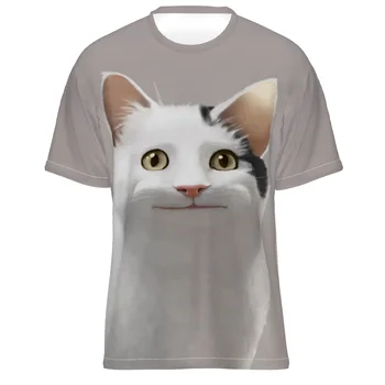 Мъжка тениска с хубави 3D животно принтом котки, летен топ тениска оверсайз с кръгло деколте и къс ръкав, свободна ежедневни мъжки дрехи 4XL