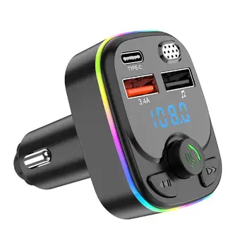 Автомобилна Бързо Зареждане на Bluetooth 5,0 FM трансмитер PD 28 Вата Двойно USB 3.4 A Цветна Дифузната Светлина на Запалката MP3 Музикален Плейър