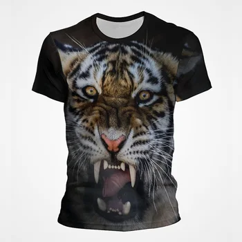 2023 Нова Ежедневни тениска С Тигровым 3D Принтом, Мъжки t-shirt, Лятна Тениска с кръгло деколте, Голям Къс ръкав, Голяма Тениска, Мъжки Топ