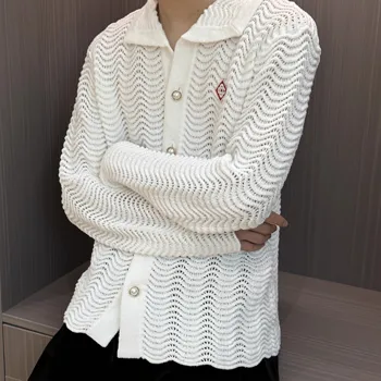 2023 КАЗАБЛАНКА Vintage Ripple, вязаный пуловер с изрезки, жилетка, вязаный пуловер с жемчужными бутони, WY688