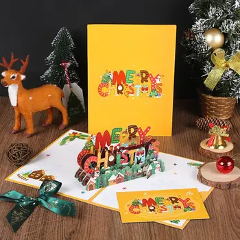 3D картичка весела Коледа, Коледна елха, зимна подарък, изскачащи картички, коледна украса, етикети, коледни и поздравителни картички.