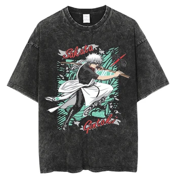 Тениски японска манга Гинтама, мъжки выстиранные тениски, градинска дрехи от аниме Гинтама, тениска с къс ръкав, отгоре за дрехи големи размери