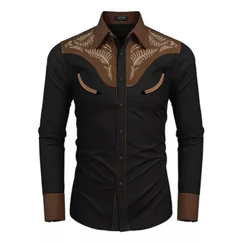 Горна дреха Ризата на копчета, ежедневни ризи в стил ретро с ревери и дълъг ръкав, потници в ретро стил за мъже, широко приложими