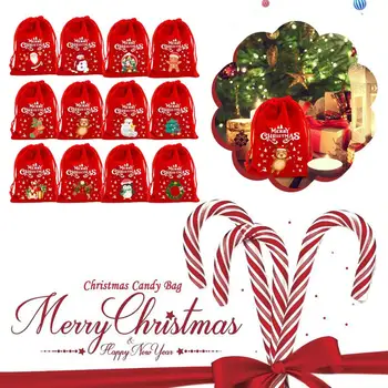 5 бр./лот Коледни кадифе, дамски чанти, чанти за съхранение на Коледни подаръци Серия мешочков с изображение на Коледно опаковане на съвсем малък Бонбони Бижута Y0F9