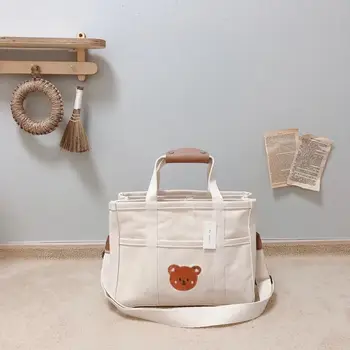 Корейската чанта за преобличане ins, модерна многофункционална чанта през рамо за мама и бебе, холщовая чанта ръчна изработка, чанта за майките в инвалидна количка, чанта