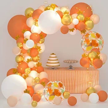 Декорация на есенните партита Венец от балони Гирлянда, за светлини на Деня на Благодарността Кленов лист Оранжев Бял 4D балон Украса за Кръщаване на детето