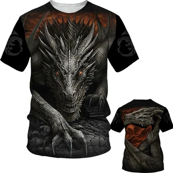 Лятна мъжка тениска 2023 Cool Dragon топ с 3D принтом, къс ръкав, ретро Комфорт, O-образна яка, топ плюс размер