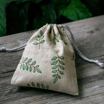 Ленени торбички на съвсем малък с принтом маслинови листа 8x10 см, 9x12 cm, 10x15 cm, опаковки от 50 шоколади, зелена торбичка за подарък пакети за грим и бижута