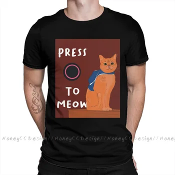 Памучен тениска с принтом Camiseta Hombre Press O To Meow Бездомни Game за мъже, модни градинска риза в подарък