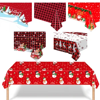 Коледна Еднократна употреба Покривка Дядо Коледа, Снежен човек Червена Покривка Коледна Украса за Дома Коледни Подаръци Навидад Noel