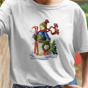 Женска тениска с принтом унисекс Модата На Коледа 2022, Дамски топ с принтом снежен човек, Дамски подарък, Коледна принт, къс ръкав, Ваканция