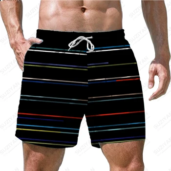 Летни мъжки къси панталони, плажни панталони, черно-бяла лента, 3D принт, мъжки домашни спортни шорти дантела прозорци в хавайски плажния стил за почивка