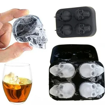 Силиконова форма с 3D Череп, Тава за кубчета Лед, Форма за производство на кубчета лед, Форма за уиски, коктейли, вино, Кубчета лед.