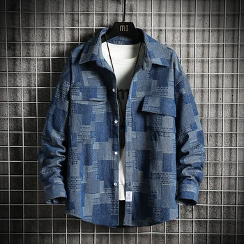 Пролетни нови мъжки ежедневни якета, дънкови риза, висококачествени сини ленени ризи Homme, японската риза с дълги ръкави