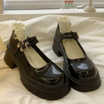 Lucyever Дамски Униформи Mary Janes на платформа с Двойна катарама, Дамски обувки в стил Лолита 