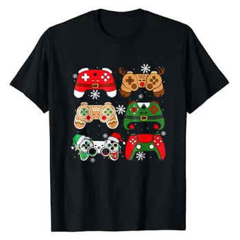Коледна тениска за момчета контролери игра с Дядо Елф, тениска за геймъри, подходяща за семейни празненства облекло, подаръци за деца, племенници, на съпруга си.