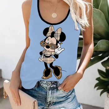 Аниме-женски жилетки, тениски с 3D-принтом Disney, Забавен Мики и Мини Маус, Ежедневни градинска дрехи без ръкави, камизола, дамски дрехи