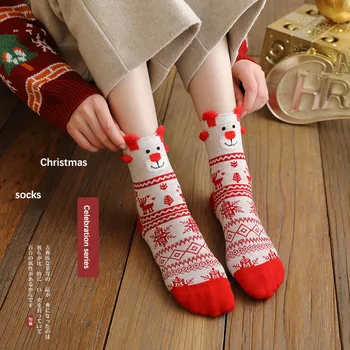 Есенно-Зимни и Коледни Чорапи За Момичета, Сладък Пръсти са със Средна дължина, с Лосем, Голям Червен подарък на Дядо Коледа, Коледна елха, чорап с лисици ръка, penguin, мечета