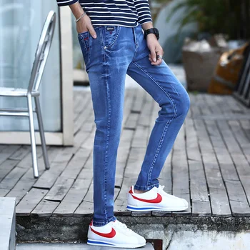 Мъжки дънки 2022, нови модни стрейчевые сини тесни дънки за мъже, ежедневни дънкови панталони Slim Fit, мъжки панталони в корейски стил