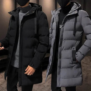 Памучно палто със средна дължина, с качулка, топли зимни мъжки пухени паркове с качулка за предпазване от сняг навън, дебели за вятъра