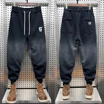 Есен-зима, Корейски Луксозни Мъжки Спортни Спортни панталони с бродерия, Дизайнерски Спортни панталони за джогинг, Черни панталони с ободранной пътека