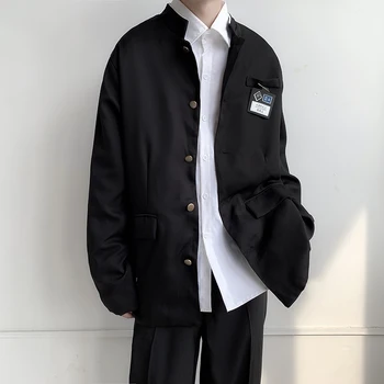Есенна мъжки ежедневни яке в китайски стил 2023, малък костюм, Корейската версия, униформи, студентски яке, Малък костюм, Младежко модно палто