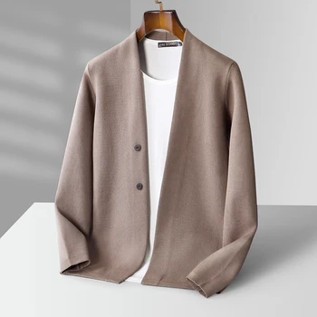 2024 Нов пролетно-есенен мъжка жилетка за бизнес отдих, вязаное палто, пуловер от чиста вълна, висококачествено сако с V-образно деколте Корейската версия