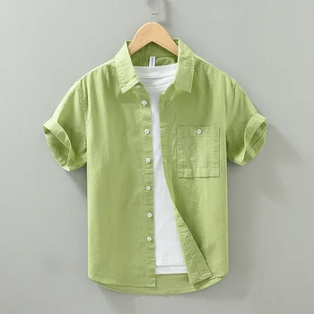 Памук спално Бельо, Ежедневни Ризи Мъжки Ежедневни Модни Однотонная Риза С Къс Ръкав на Мъжка Риза с копчета Голям Размер