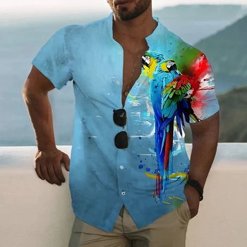 3DParrot Принт Мъжки Социална Риза с Хавайски Плаж Почивка Къс Ръкав на Ревера Извънгабаритни Върховете на Мъжко Облекло Casual Универсална мода