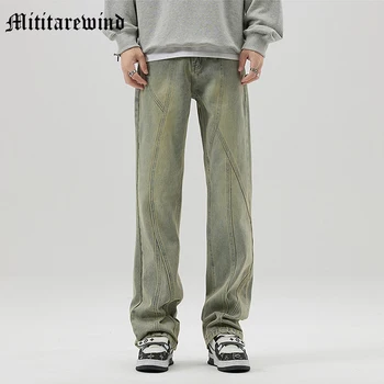 Мъжки дънки High Street, Casual Denim Y2k Модни панталони в стил хип-хоп Свободна директен облекло за мъже Four Seasons Youth