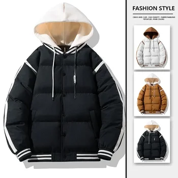 Нова зимно яке с качулка, мъжки памучни палто с подплата от топло биомиметического памук, улично палто, неутрална ежедневни ветрозащитная мъжко яке 2023 г.